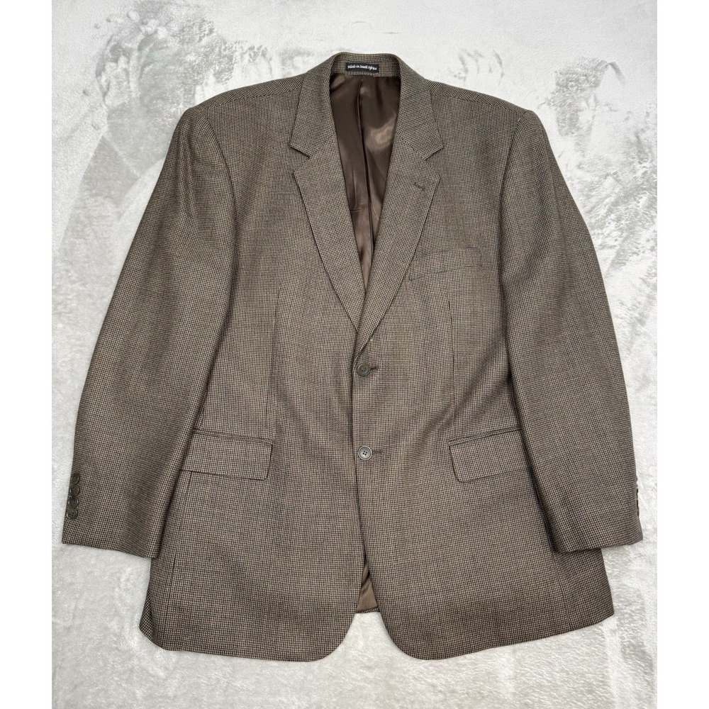 Vintage RBM Suit‎ Blazer Jacket Mens 44R 100% Wool Brown Houndstooth Sport Coat